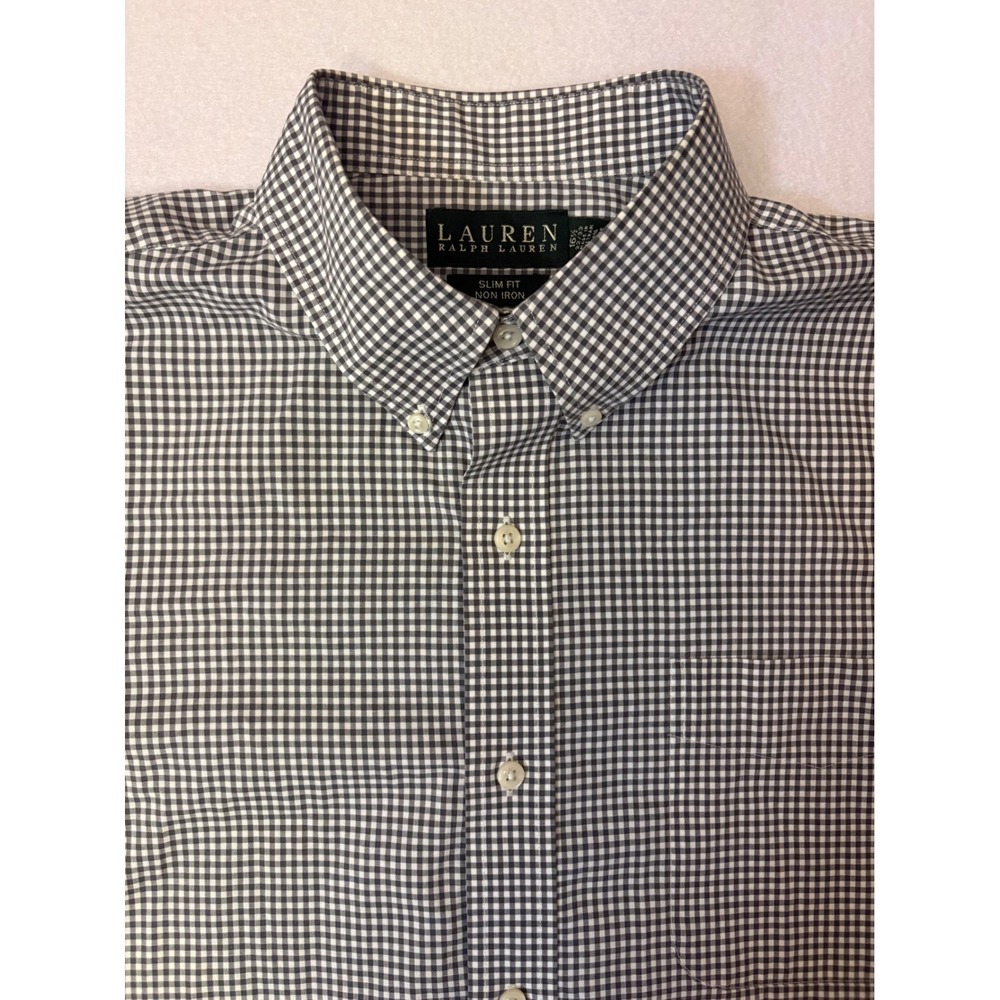 Lauren Ralph Lauren Mens Slim Fit Non Iron Gingham Shirt Black White 16.5 32/33